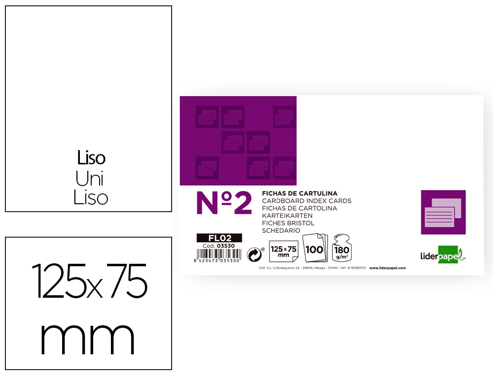 FICHAS EM CARTOLINA, EMB. COM 100, 75X125 MM, LISA