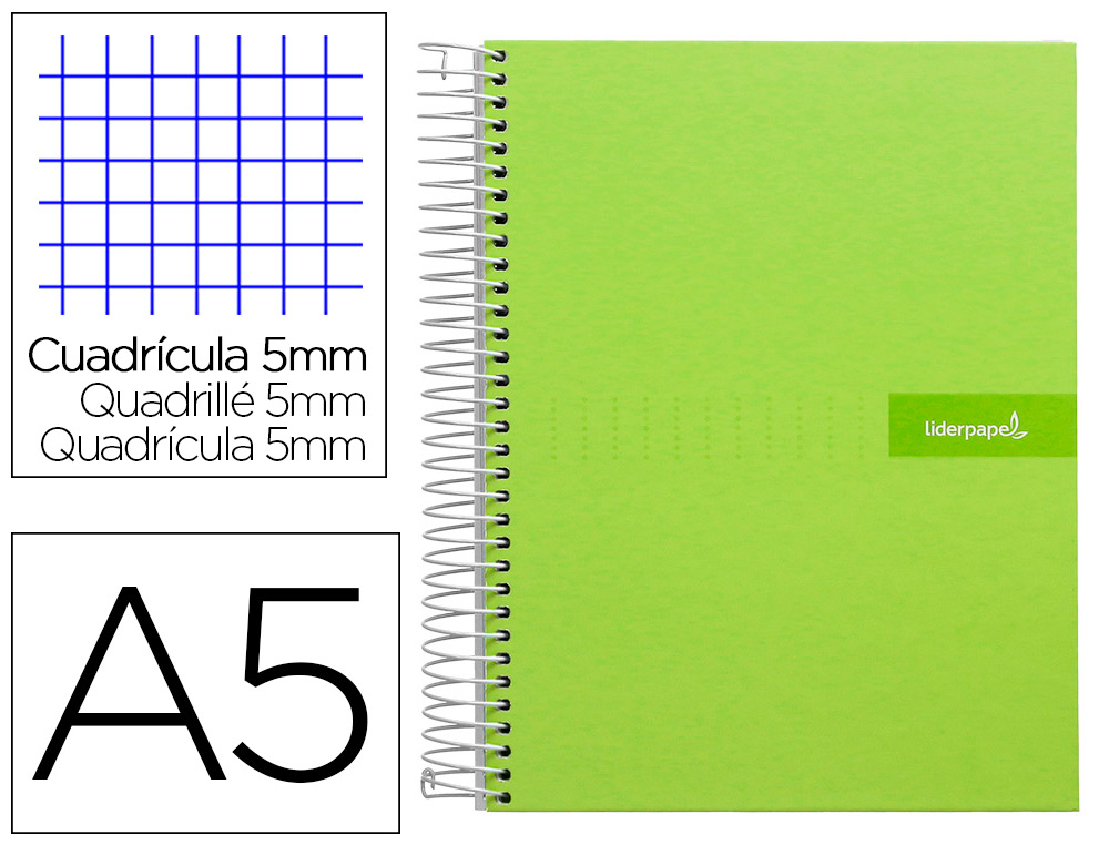 CADERNO ESPIRAL LIDERPAPEL CRAFTY MICRO DIN A5 CAPA FORRADA 120 F 90 GR QUADRICULA 5MM 5 BANDAS DE CORES 6 FUROS COR VER