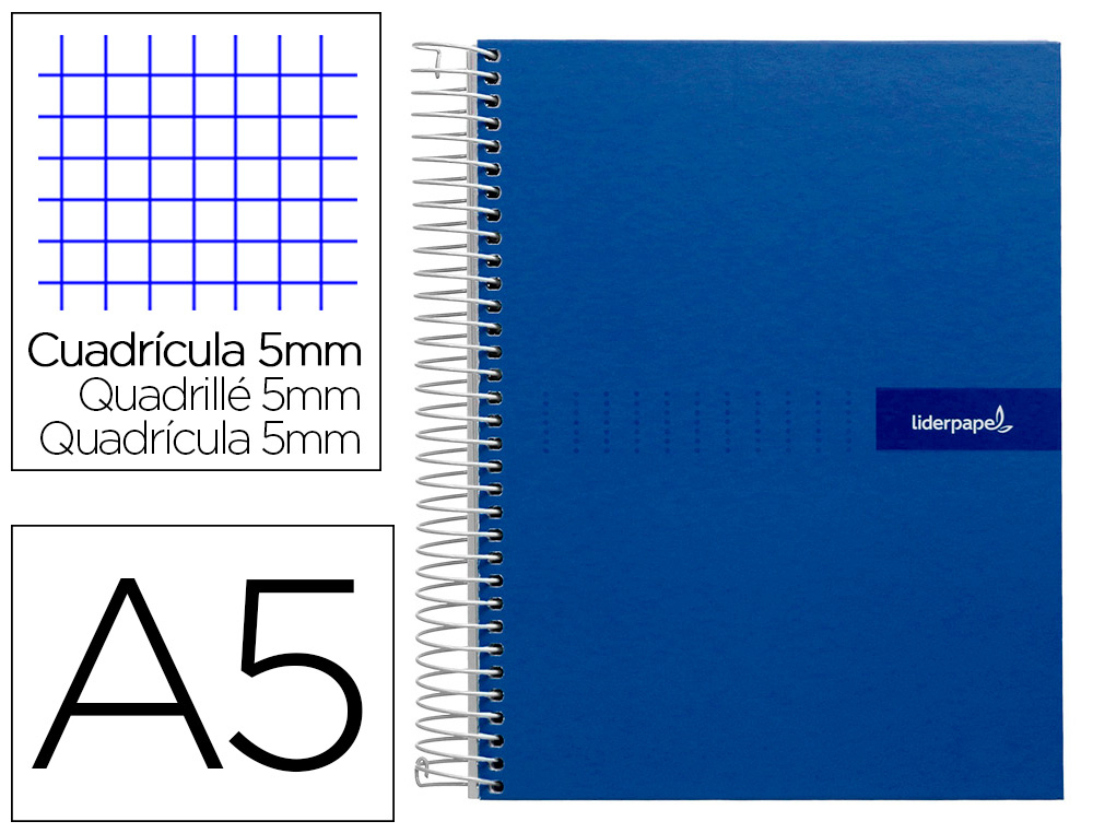 CADERNO ESPIRAL LIDERPAPEL CRAFTY MICRO DIN A5 CAPA FORRADA 120 F 90 GR QUADRICULA 5MM 5 BANDAS DE CORES 6 FUROS COR AZU