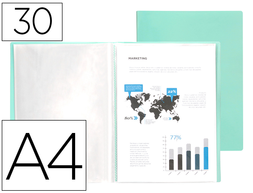 CAPA CATALOGO LIDERPAPEL 30 BOLSAS POLIPROPILENO DIN A4 VERDE MACA OPACO