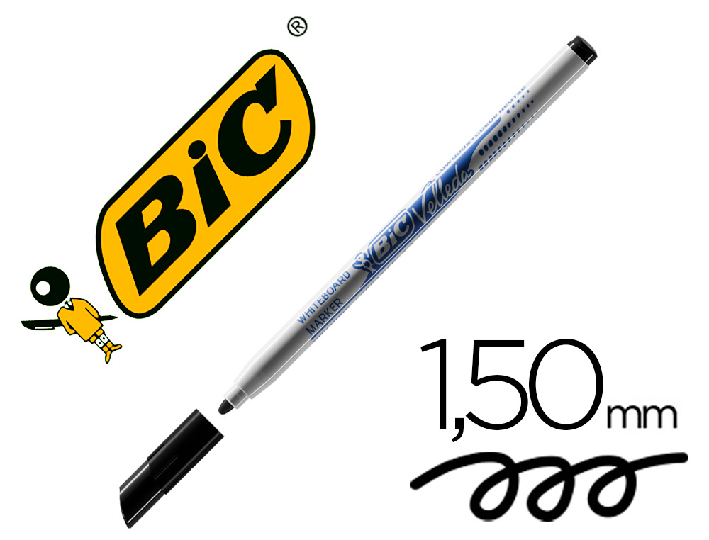 MARCADOR BIC VELLEDA FINO PARA QUADRO PONTA REDONDA 1,5 MM PRETO