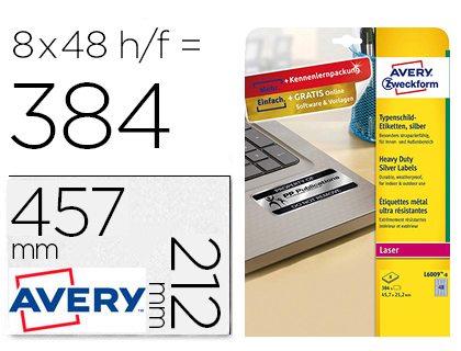 ETIQUETA ADESIVA AVERY POLIESTER PRATA 45,7X21,2 MM LASER PACK DE 8 UNIDADES