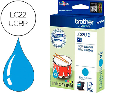 TINTEIRO BROTHER LC22UCBP XL DCP-J785DW / DCP-J785DWXL / MFC-J985DW / MFC-J985DW CIAN 1.200 PAG