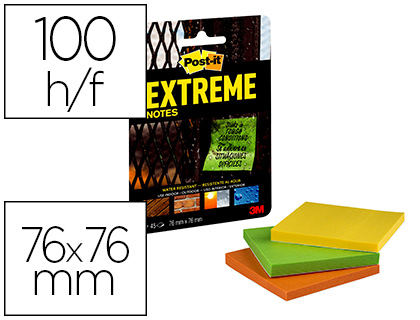 BLOCO DE NOTAS ADESIVAS POST-IT EXTREME 76X76 MM COM 45 FOLHAS PACK DE 3 UNIDADES AMARELO LARANJA E VERDE