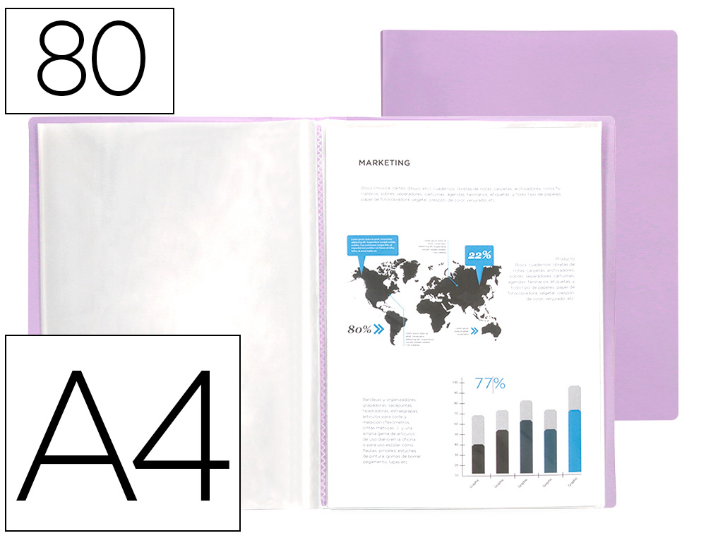 CAPA CATALOGO LIDERPAPEL 80 BOLSAS POLIPROPILENO DIN A4 LAVANDA OPACO