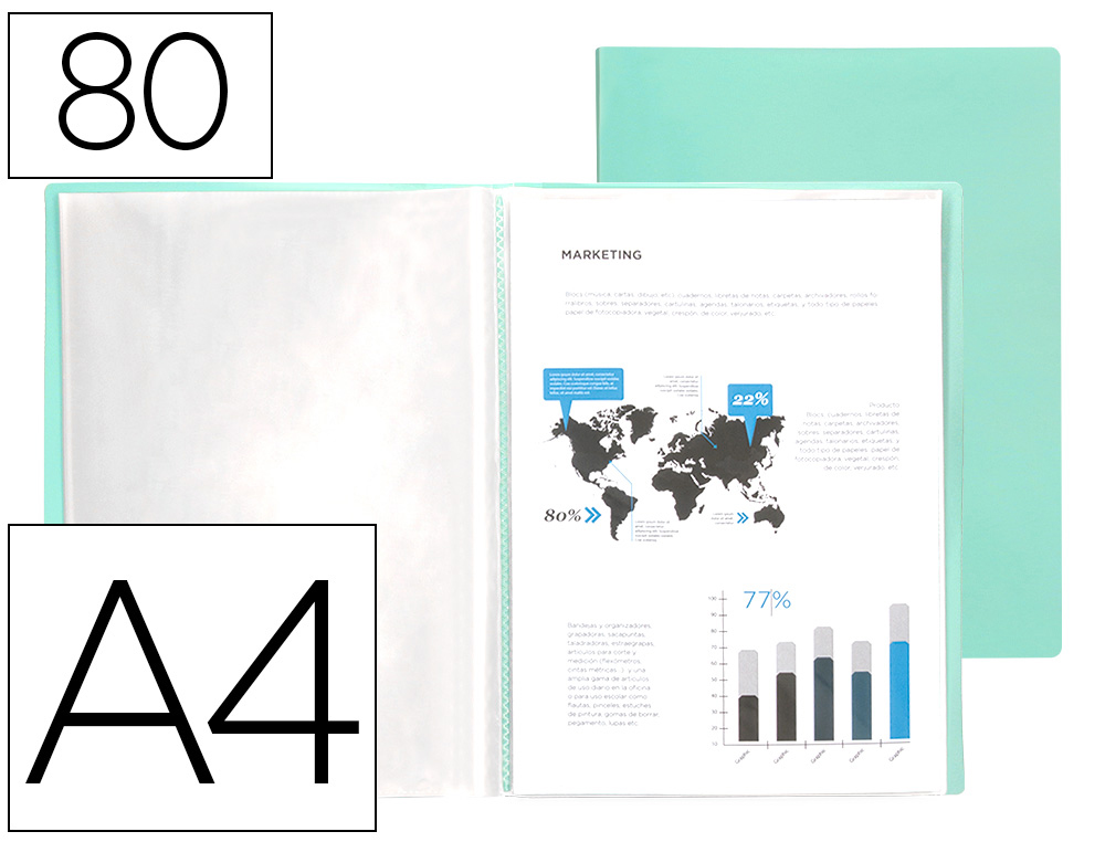 CAPA CATALOGO LIDERPAPEL 80 BOLSAS POLIPROPILENO DIN A4 VERDE MA OPACO