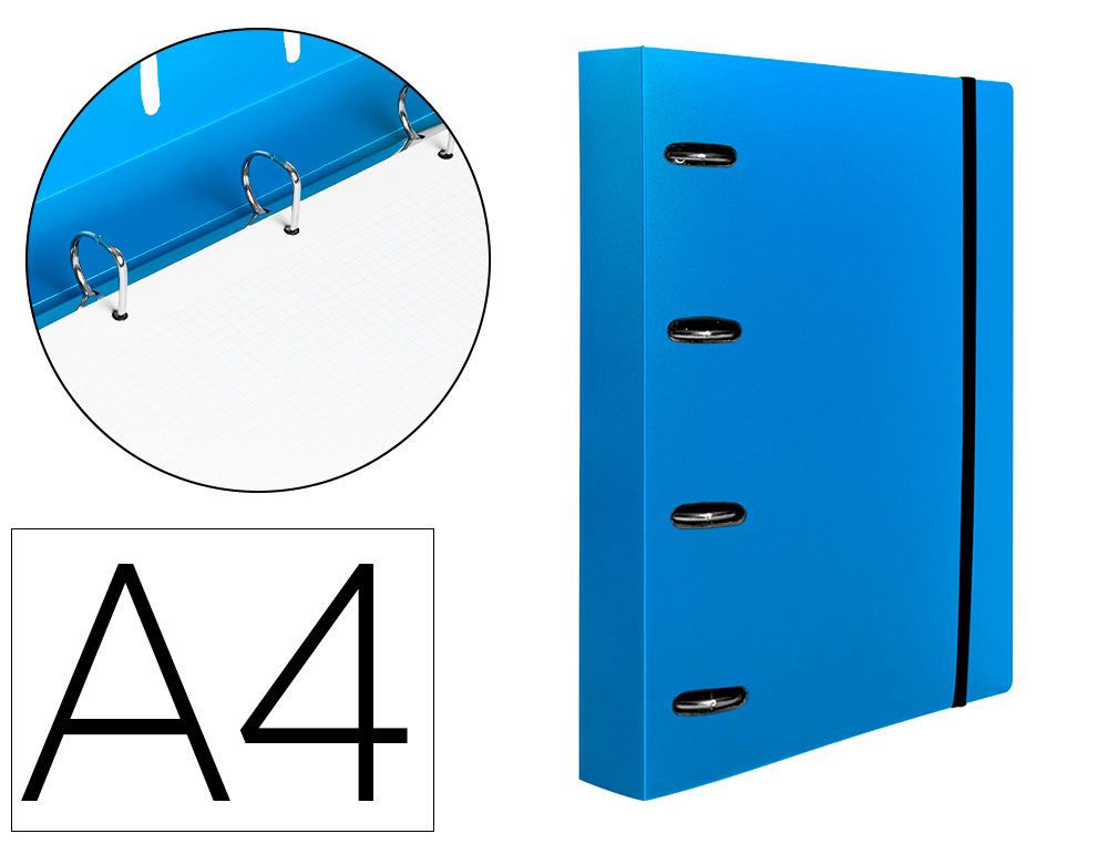 PASTA LIDERPAPEL COM RECARGA POLIPROPILENO DIN A4 4 ANEIS 40MM QUADRICULA 5MM AZUL TRANSLUCIDO