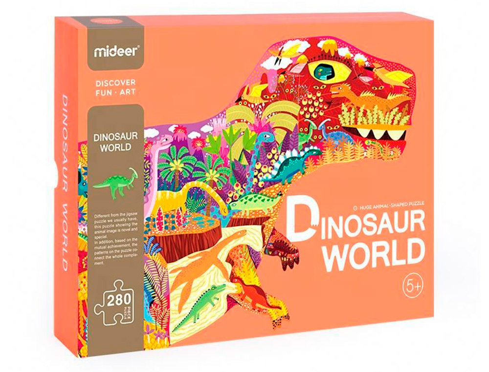 PUZZLE MIDEER MUNDO DE DINOSSAUROS COM FORMA ANIMAL GRANDE 280 PECAS