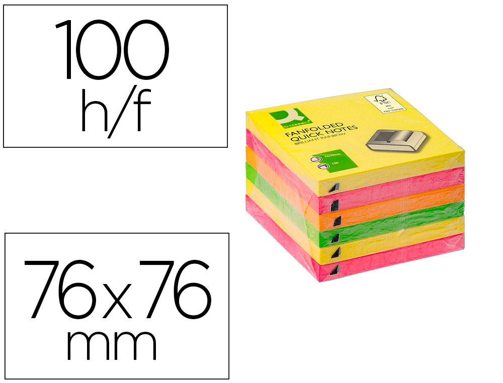 BLOCO DE NOTAS ADESIVAS Q-CONNECT 76X76 MM CORES NEON SORTIDAS ZIG-ZAG