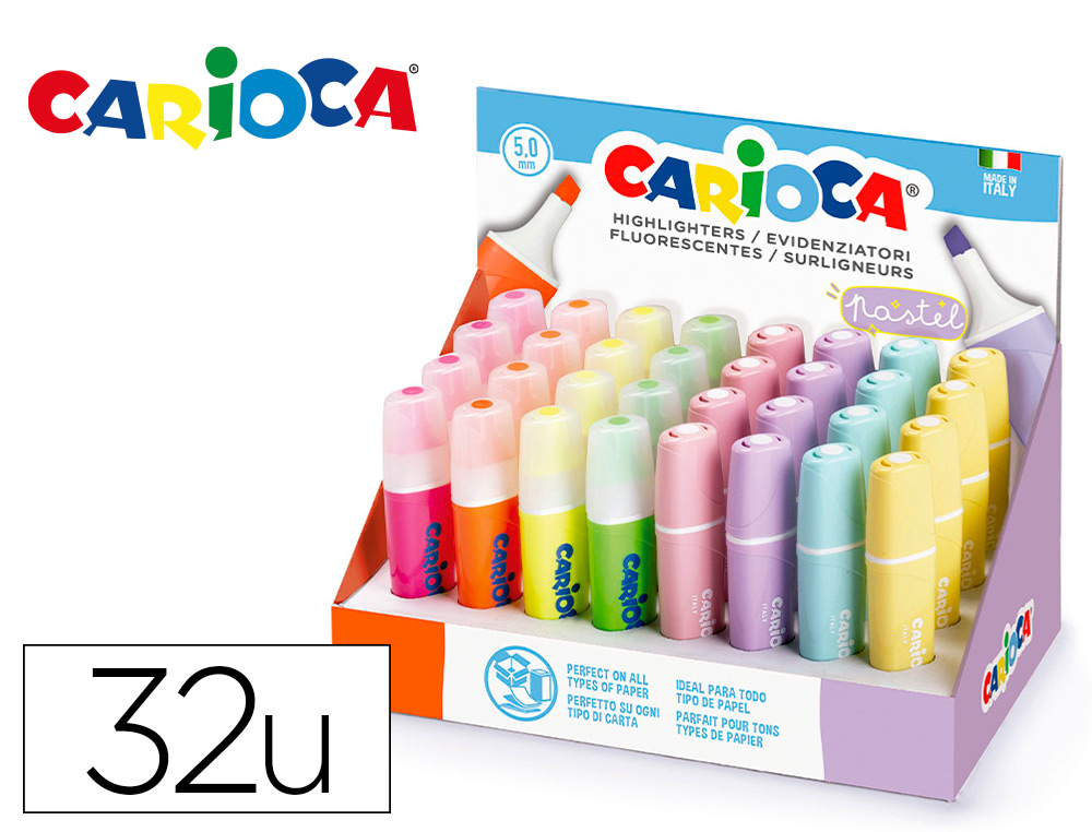 MARCADOR CARIOCA FLUORESCENTE COR PASTEL EXPOSITOR DE 32 UNIDADES CORES SORTIDAS
