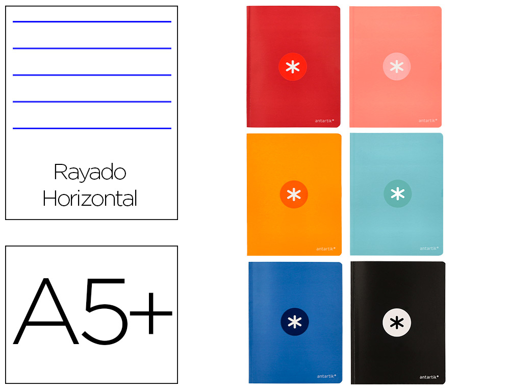 CADERNO COSIDO ANTARTIK A5+ PLUS 48 F 90 GR PAUTADO COM MARGEM 6 CORES SORTIDAS