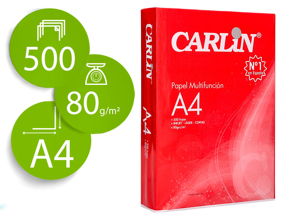 PAPEL FOTOCOPIA CARLIN DIN A4 80 GR EMBALAGEM DE 500 FOLHAS