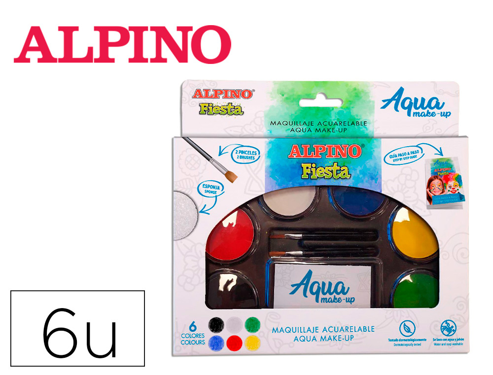 PALETA MAQUILHAGEM ALPINO AGUARELAVEL PRO 6 CORES SORTIDAS
