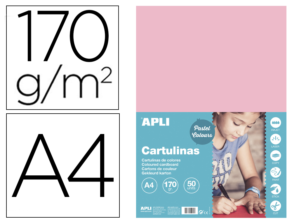 CARTOLINA APLI DIN A4 170 GR ROSA EMBALAGEM DE 50 FOLHAS
