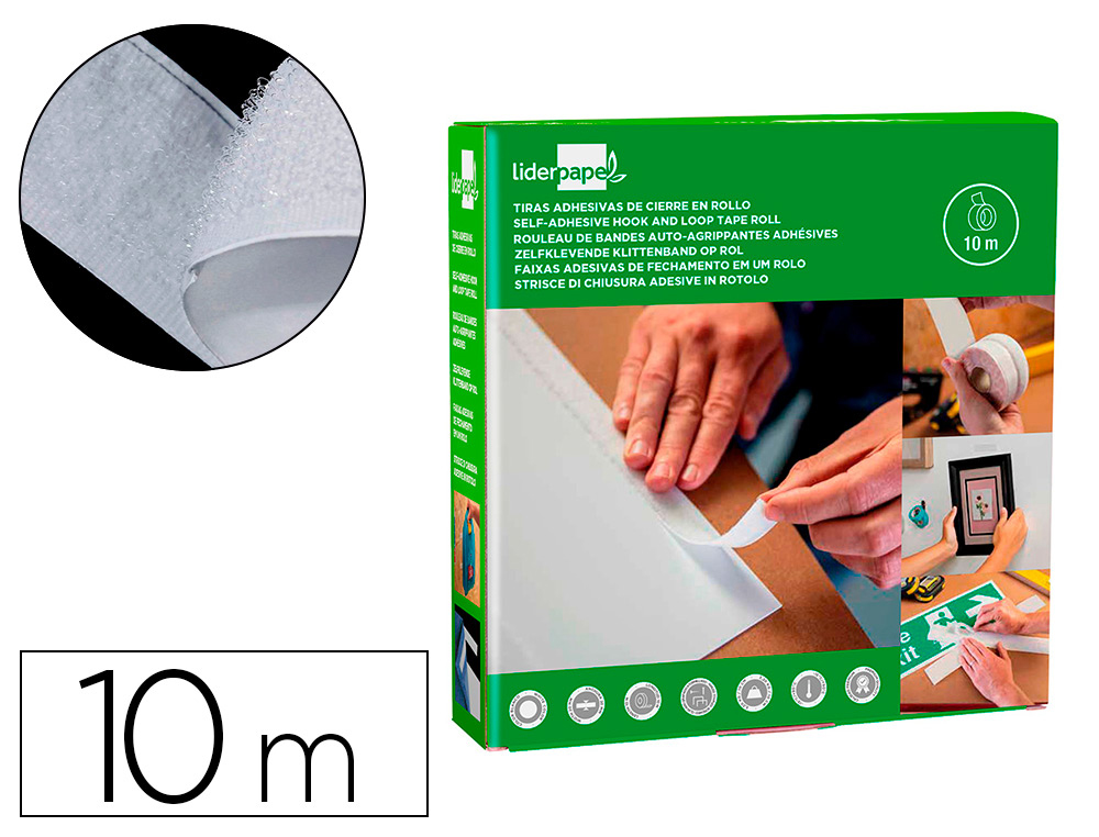 FITA DE FECHO ADESIVA LIDERPAPEL VELCRO BRANCO 20MM X 10M
