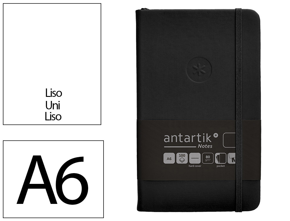 CADERNO COM ELASTICO ANTARTIK NOTES CAPA DURA A6 LISO PRETO 100 FOLHAS 80 GR FSC