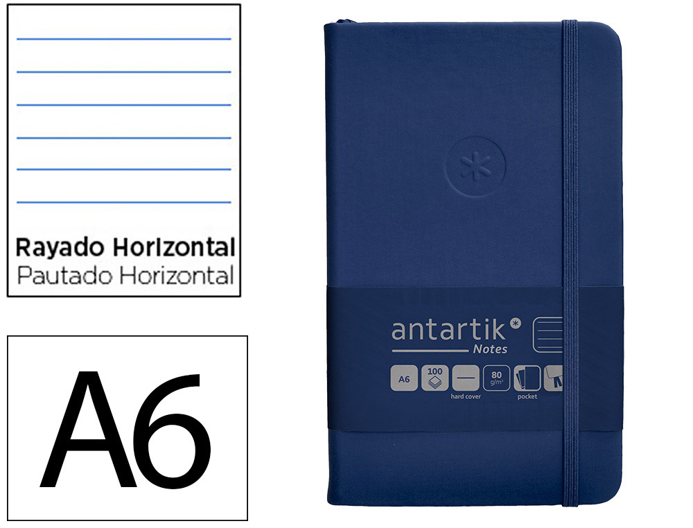 CADERNO COM ELASTICO ANTARTIK NOTES CAPA DURA A6 PAUTADO AZUL MARINHO 100 FOLHAS 80 GR FSC