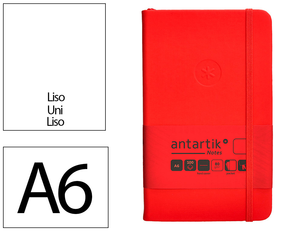 CADERNO COM ELASTICO ANTARTIK NOTES CAPA DURA A6 LISO VERMELHO 100 FOLHAS 80 GR FSC
