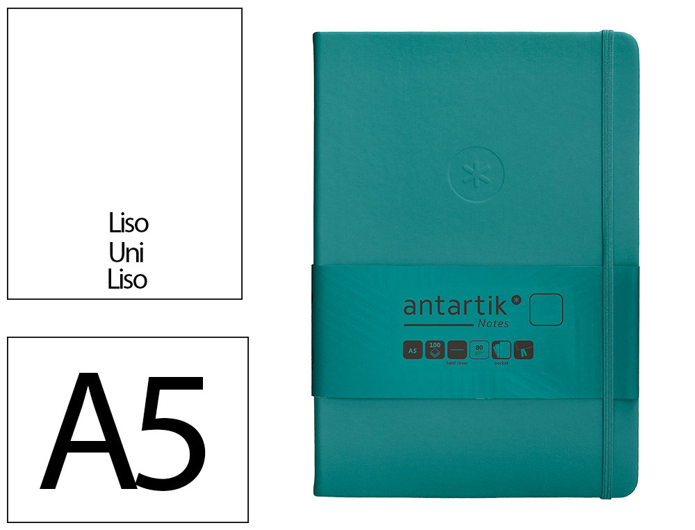CADERNO COM ELASTICO ANTARTIK NOTES CAPA DURA A5 LISO VERDE AGUA-MARINHA 100 FOLHAS 80 GR FSC