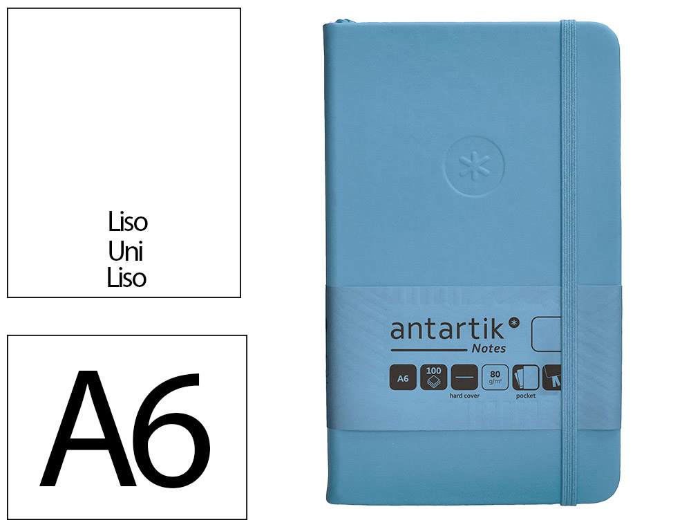 CADERNO COM ELASTICO ANTARTIK NOTES CAPA DURA A6 LISO AZUL CLARO 100 FOLHAS 80 GR FSC