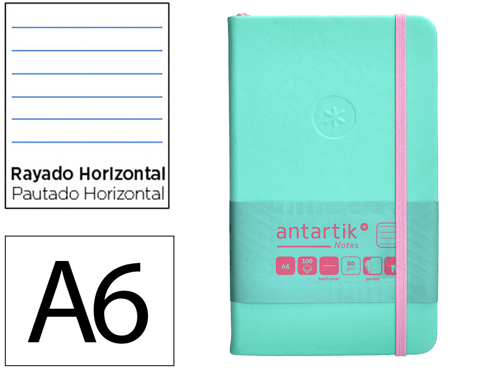 CADERNO COM ELASTICO ANTARTIK NOTES CAPA DURA A6 PAUTADO ROSA E TURQUESA 100 FOLHAS 80 GR FSC