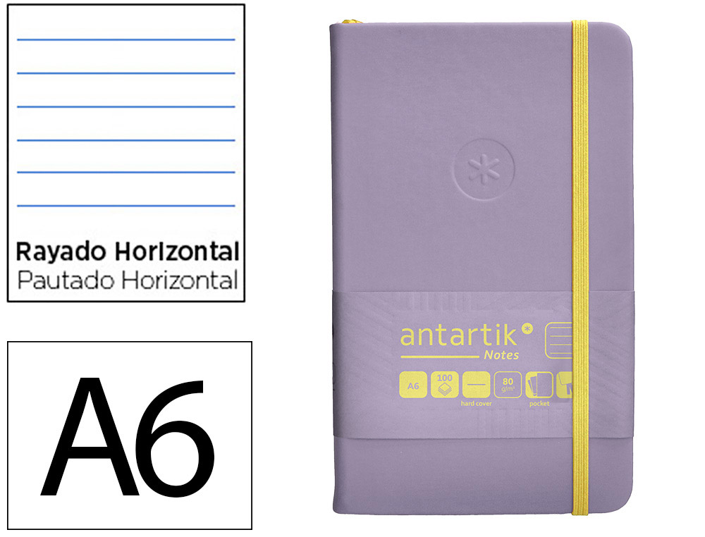 CADERNO COM ELASTICO ANTARTIK NOTES CAPA DURA A6 PAUTADO ROXO E AMARELO 100 FOLHAS 80 GR FSC