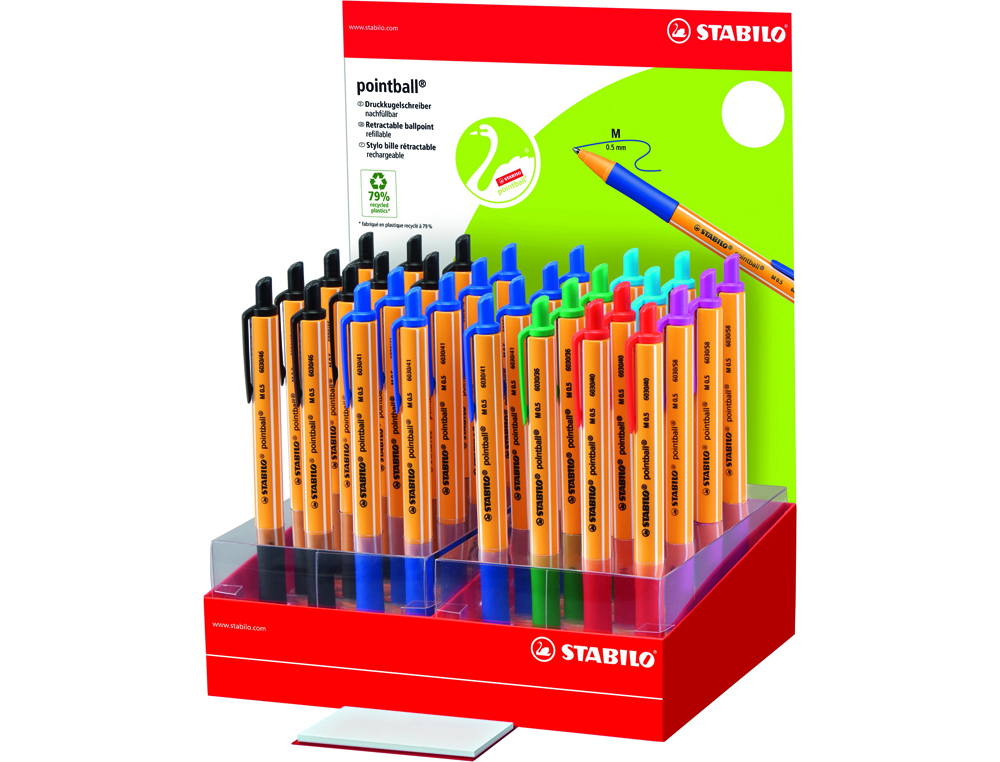 ESFEROGRAFICA STABILO POINTBALL RETRTIL TINTA OLEO TRACO 0,5 MM EXPOSITOR DE 32 UNIDADES CORES SORTIDAS