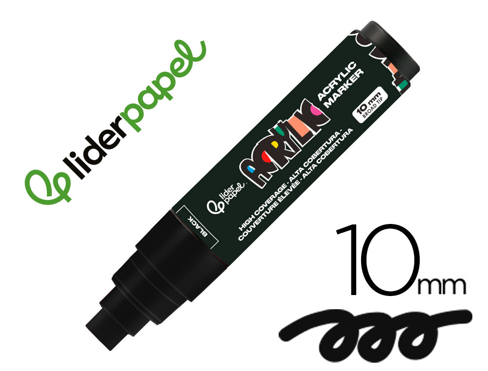 MARCADOR LIDERPAPEL ACRYLIC BASE AGUA TODO TIPO DE SUPERFICIE PONTA RETANGULAR 10 MM PRETO