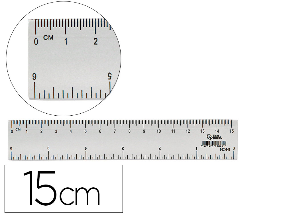 REGUA PLASTICO CRISTAL LIDERPAPEL TRANSPARENTE 15 CM