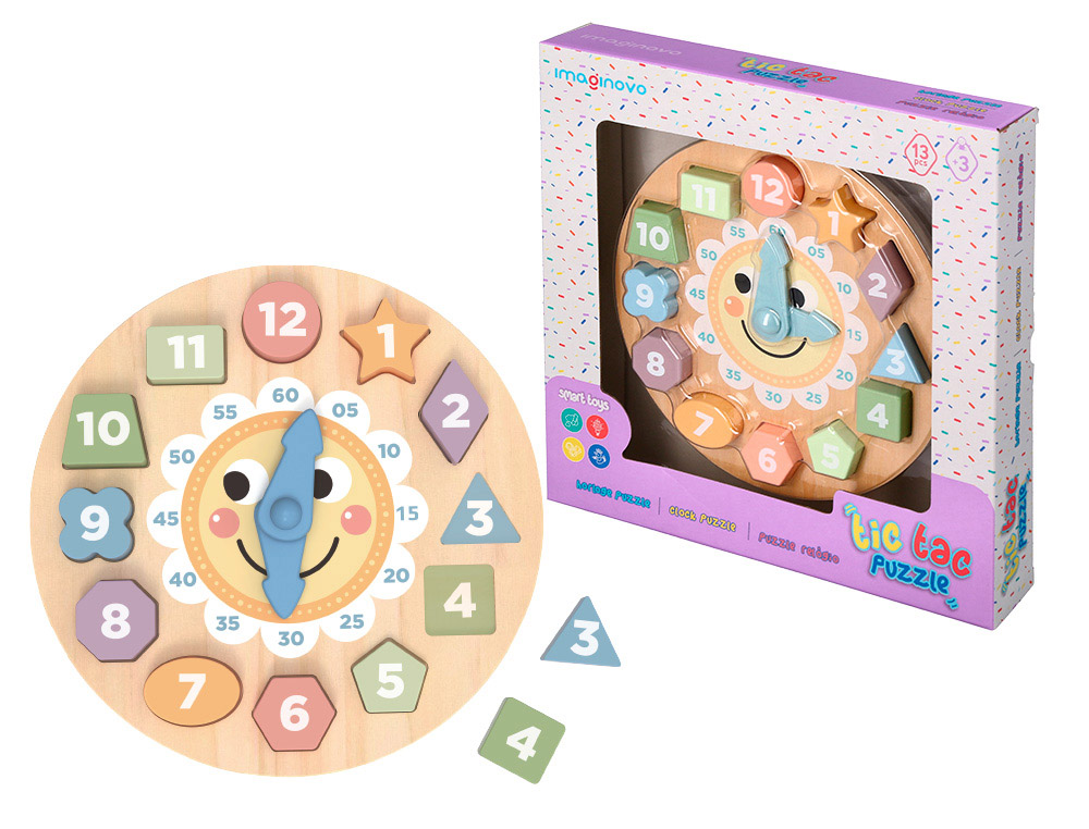 JOGO INFANTIL IMAGINOVO MADEIRA RELOGIO +3 ANOS 13 PECAS 29X29X3,5CM