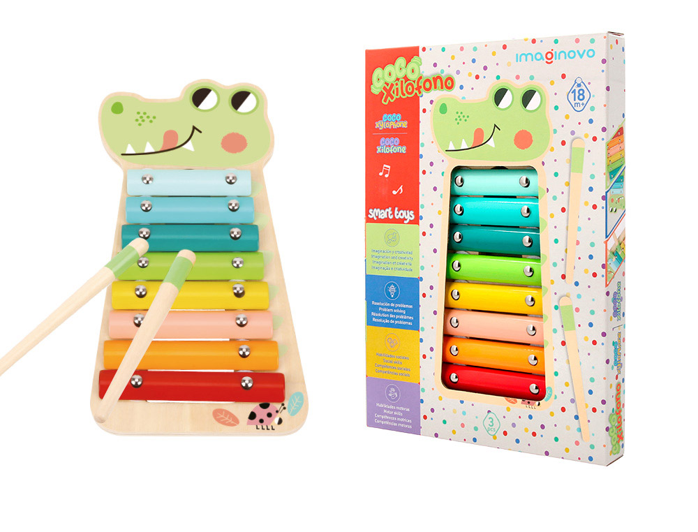 JOGO INFANTIL IMAGINOVO MADEIRA XILOFONE INSTRUMENTO MUSICAL CROCODILO +18 MESES 28X14,8X2,5CM