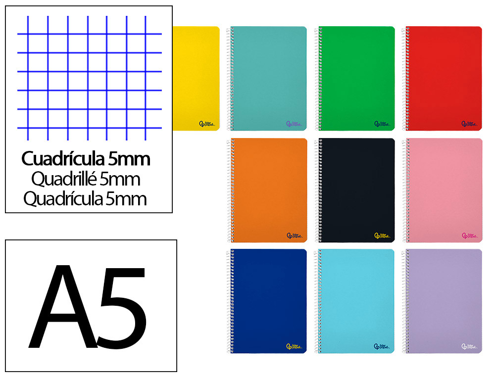 CADERNO ESPIRAL LIDERPAPEL DIN A5 SMART CAPA SUAVE 80 F 75 GR QUADRICULA 5MM COM MARGEM CORES SORTIDAS