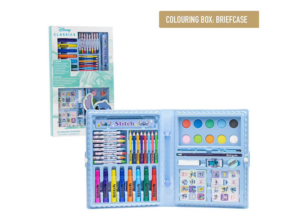 CONJUNTO DE ARTIGOS PAPELARIA CERDA CAIXA DE COLORIR STITCH