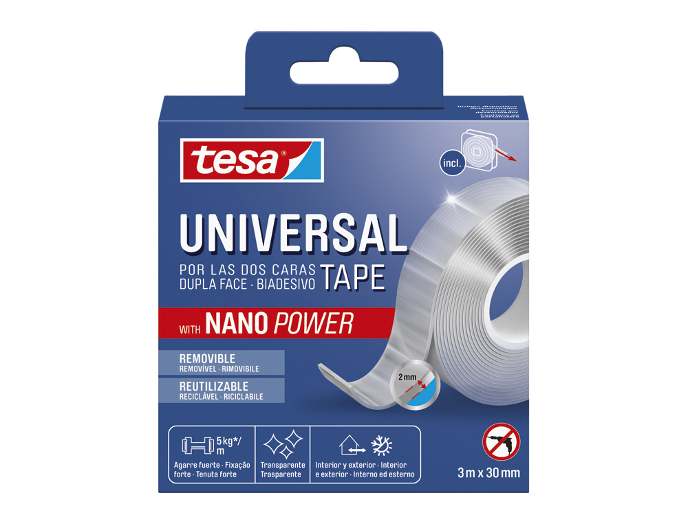 FITA ADESIVA TESA DUPLA FACE NANO UNIVERSAL TRANSPARENTE 3 MT X 30 MM