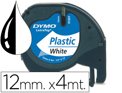 FITA DYMO 12MMX4MT -PRETO/BRANCO PEROLA PARA MAQUINA LETRATAG 91201