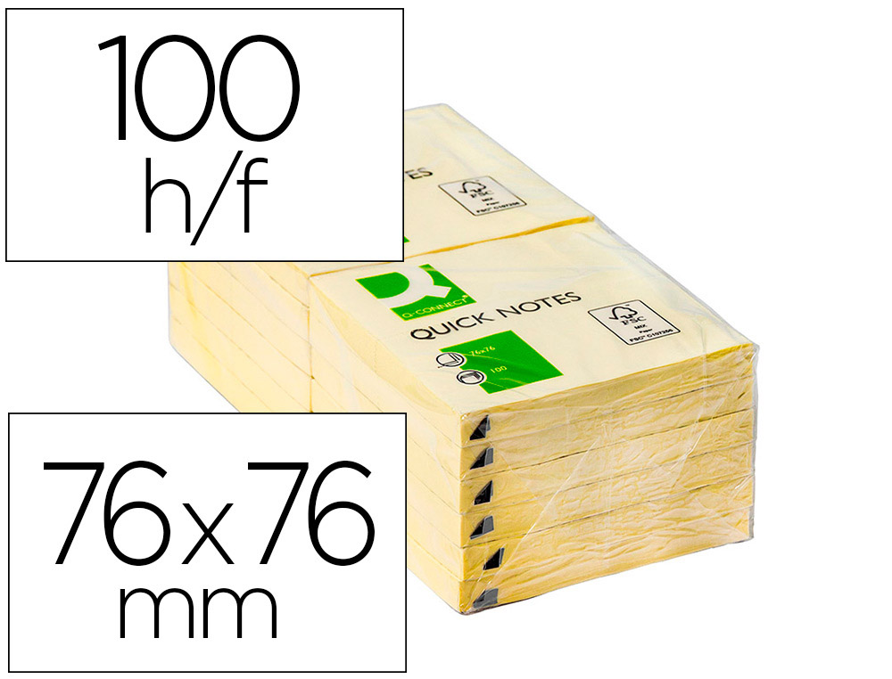 BLOCO DE NOTAS ADESIVAS Q-CONNECT AMARELO 76 X 76 MM COM 100 FOLHAS