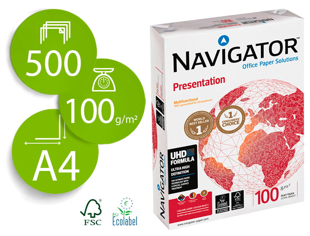 PAPEL FOTOCOPIA NAVIGATOR DIN A4 100 GR EMBALAGEM DE 500 FOLHAS