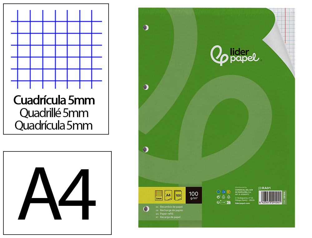 RECARGA LIDERPAPEL DIN A4 100 F 100 GR QUADRICULADO