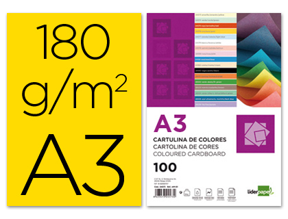 CARTOLINA LIDERPAPEL DIN A3 180 GR AMARELO PACK DE 100 UNIDADES