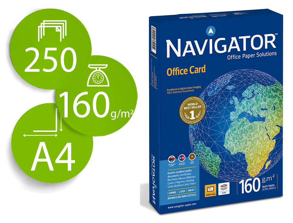 PAPEL FOTOCOPIA NAVIGATOR DIN A4 160 GR EMBALAGEM DE 250 FOLHAS