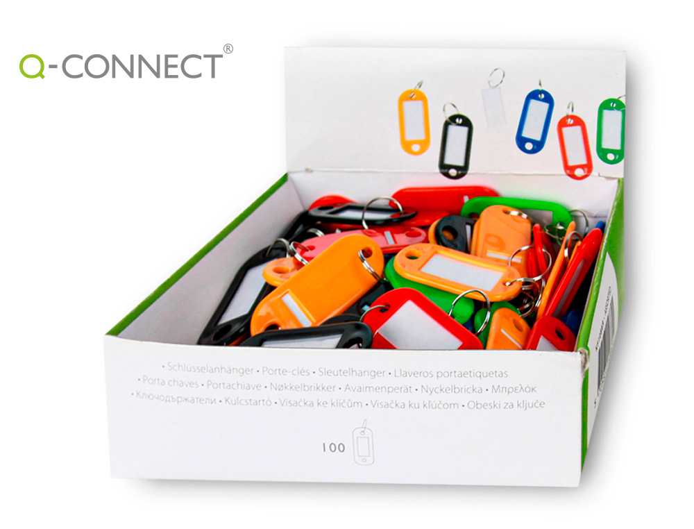 CHAVEIRO PORTA-ETIQUETAS Q-CONNECT CAIXA DE 100 UNIDADES CORES SORTIDAS
