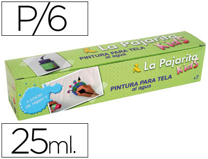 PINTURA PARA TECIDO LA PAJARITA -SET DE 6 CORES SORTIDAS+ PINCEL