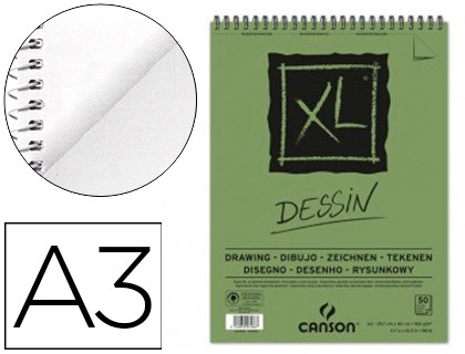 BLOCO DE DESENHO CANSON XL DESSIN DIN A3 LISO MICROPERFURADO ESPIRAL 29,7X42 CM 50 FOLHAS 160 GR