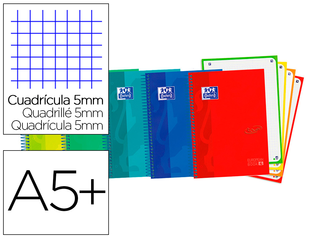 CADERNO ESPIRAL OXFORD EBOOK 4 CAPA EXTRADURA DIN A5+ 120 FOLHAS QUADRICULA 5 MM CORES SORTIDAS TOUCH