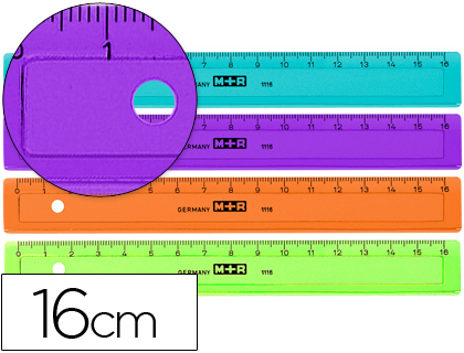 REGUA M+R 16 CM PLASTICO DE CORES SORTIDAS GRADUADA E BISELADA