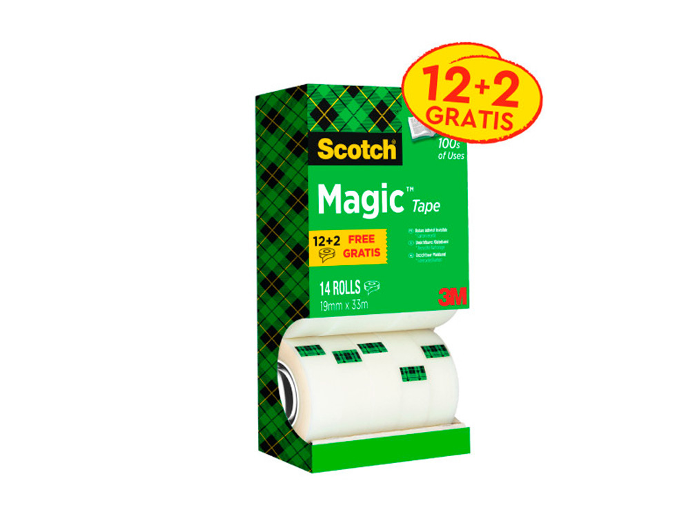 FITA ADESIVA SCOTCH MAGIC 19MM X 33 MT PACK DE 14 ROLOS COM DISPENSADOR DE CARTAO