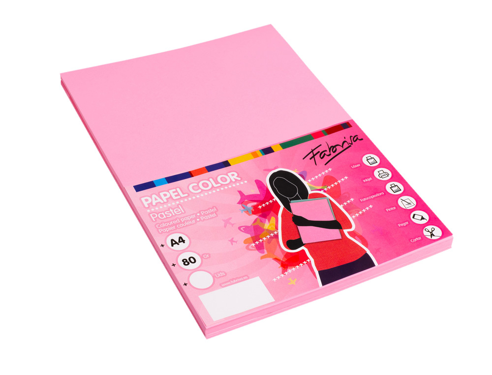 PAPEL COLOR FABRISA DIN A4 80G/M2 ROSA PAQUETE DE 100 HOJAS