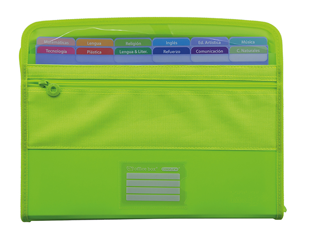 CARPETA CLASIFICADORA OFFICE BOX POLIPROPILENO 12 DPTOS. LOMO 40 MM BORDES TELA CIERRE CREMALLERA COLORES LINE STDOS.