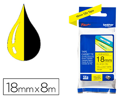 FITA BROTHER TZE-641 AMARELO-PRETO 18MM