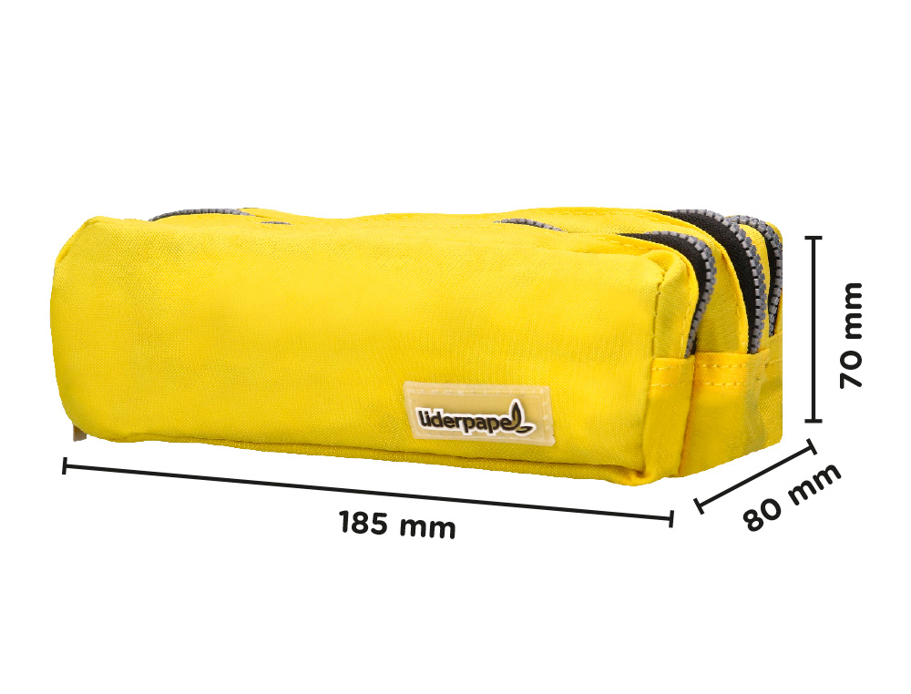 ESTOJO ESCOLAR LIDERPAPEL RETANGULAR 3 BOLSOS AMARELO PASTEL 185X80X70 MM